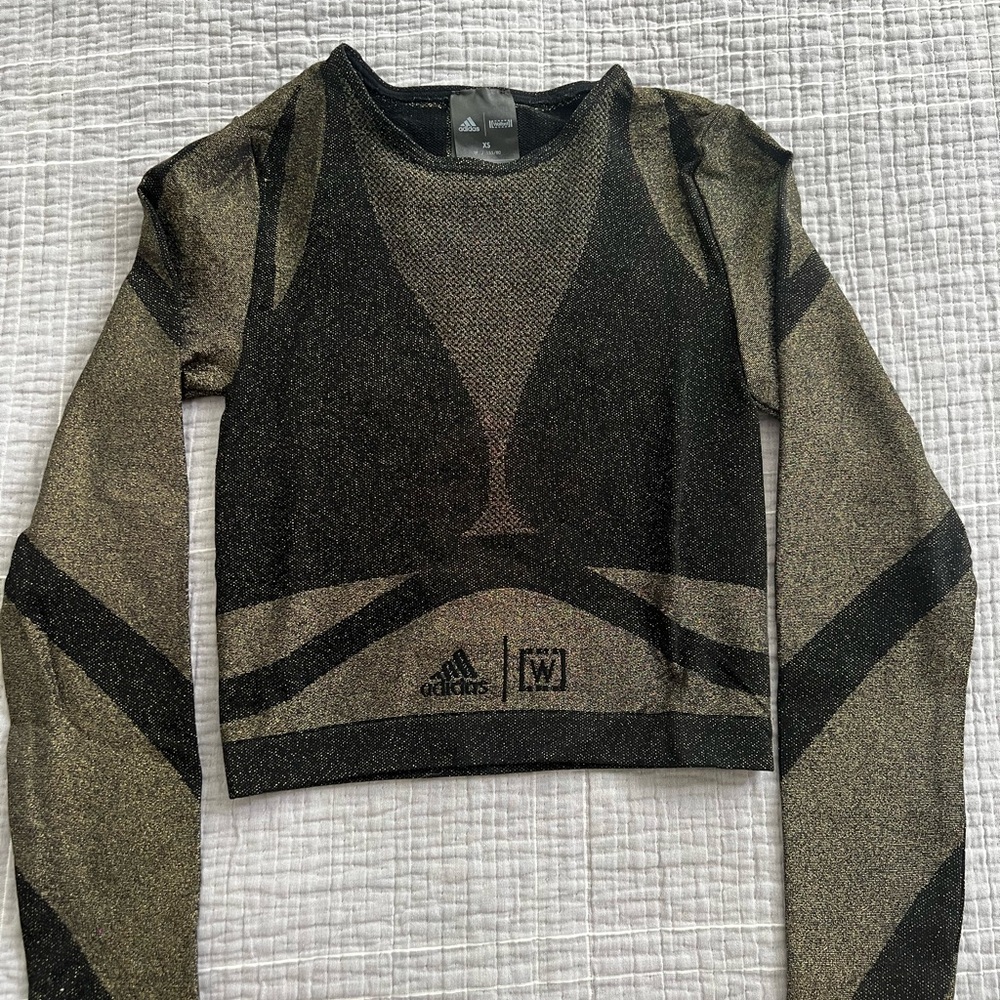 Wolford/Adidas Metallic Black & Gold Long Sleeve Crop Top
